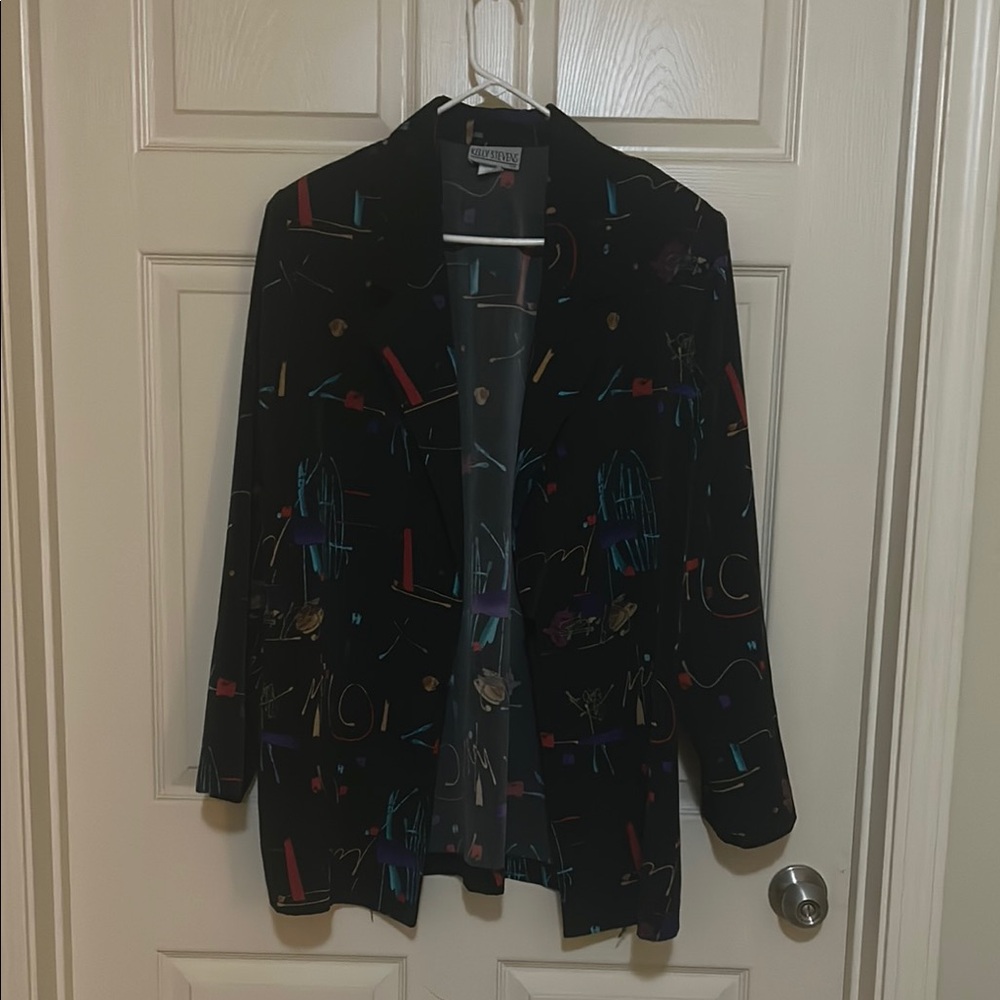 Unk Women's Black Jacket with Colorful Abstract Design